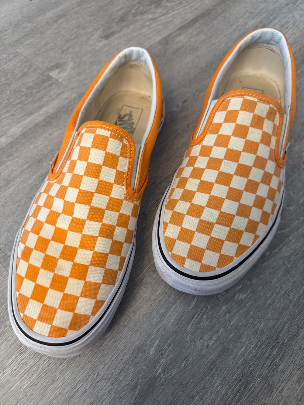 Vans Slip-On Checkerboard Sneakers - Orange and Cream